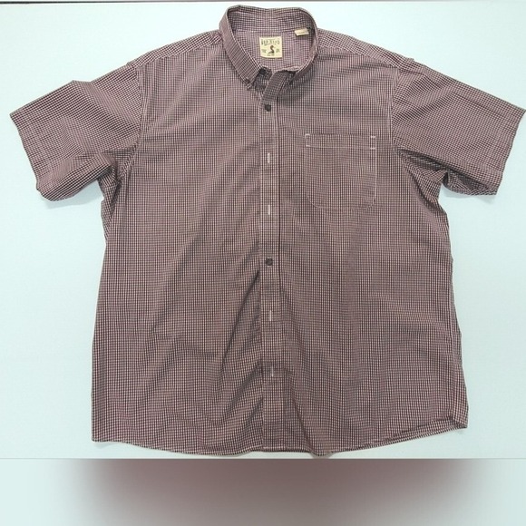 Red Head Bad Bear Gingham Check Button Up Short Sleeve Shirt Casual Maroon XL - Picture 2 of 6